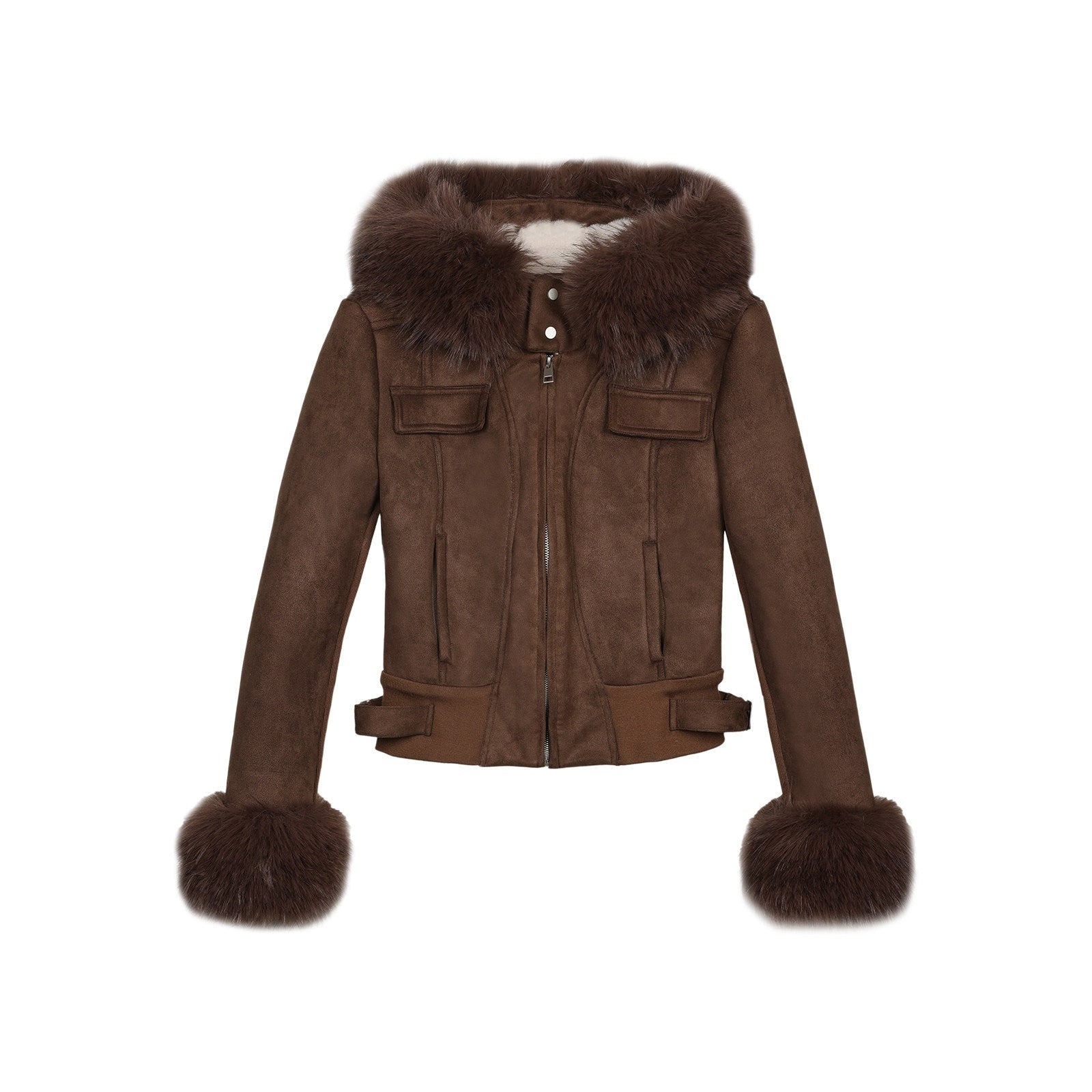 7Shiftin_Deep_Brown_Suede_Fur_Collar_Hooded_Slim_Pocket_Cropped_Women&