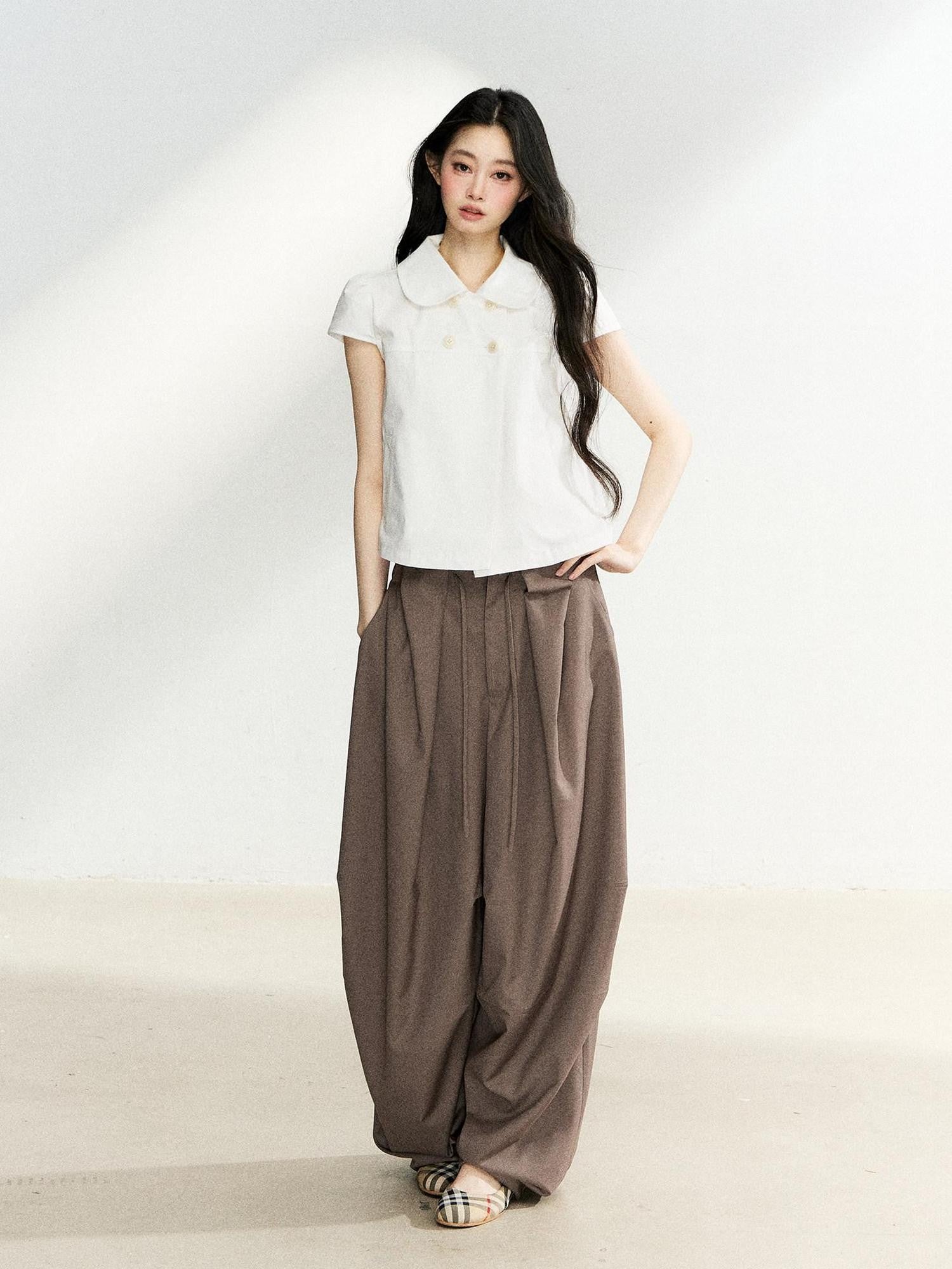 7Shiftin Deep Coffee Pleated Draped Casual Women&