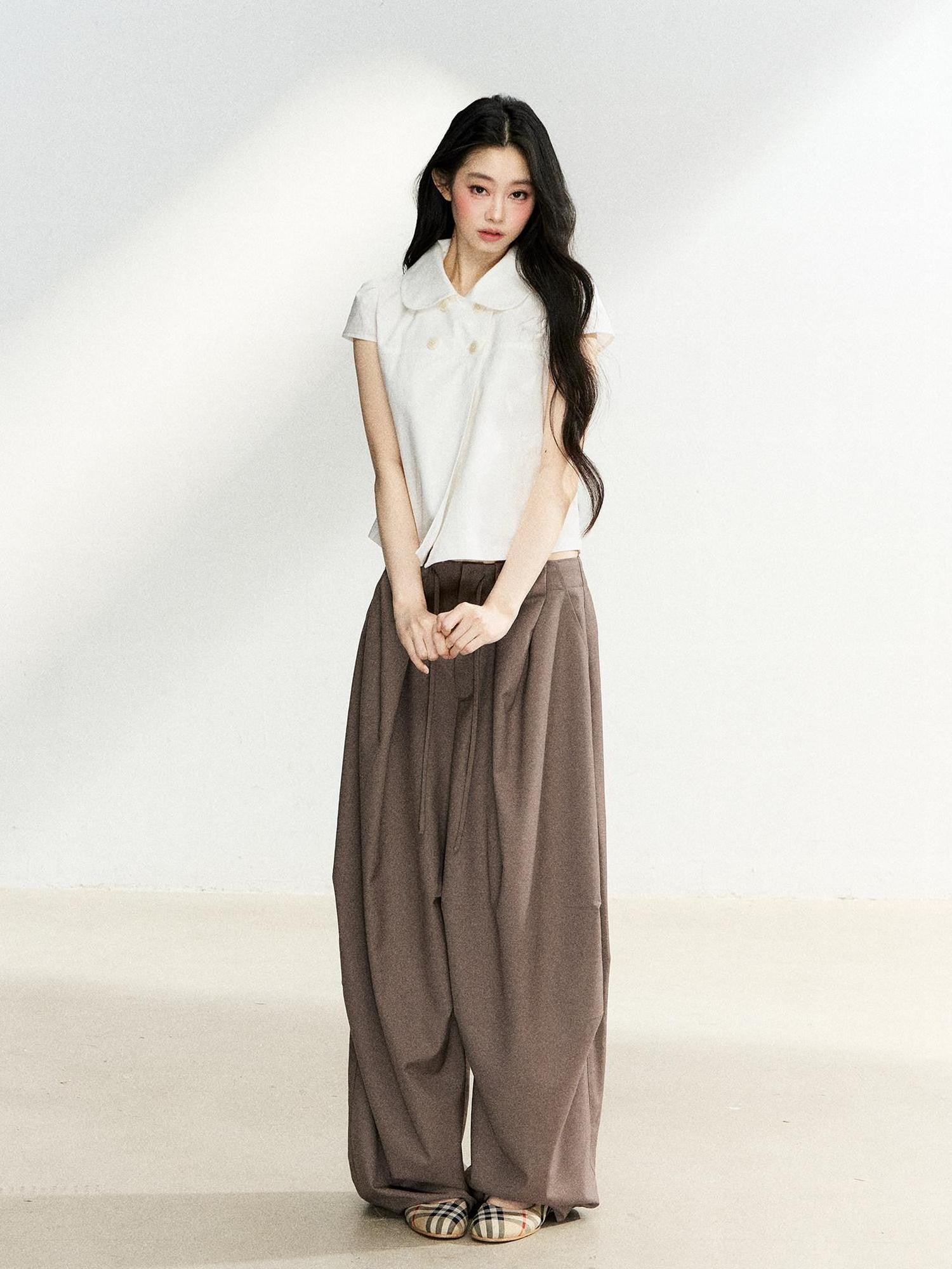 7Shiftin Deep Coffee Pleated Draped Casual Women&