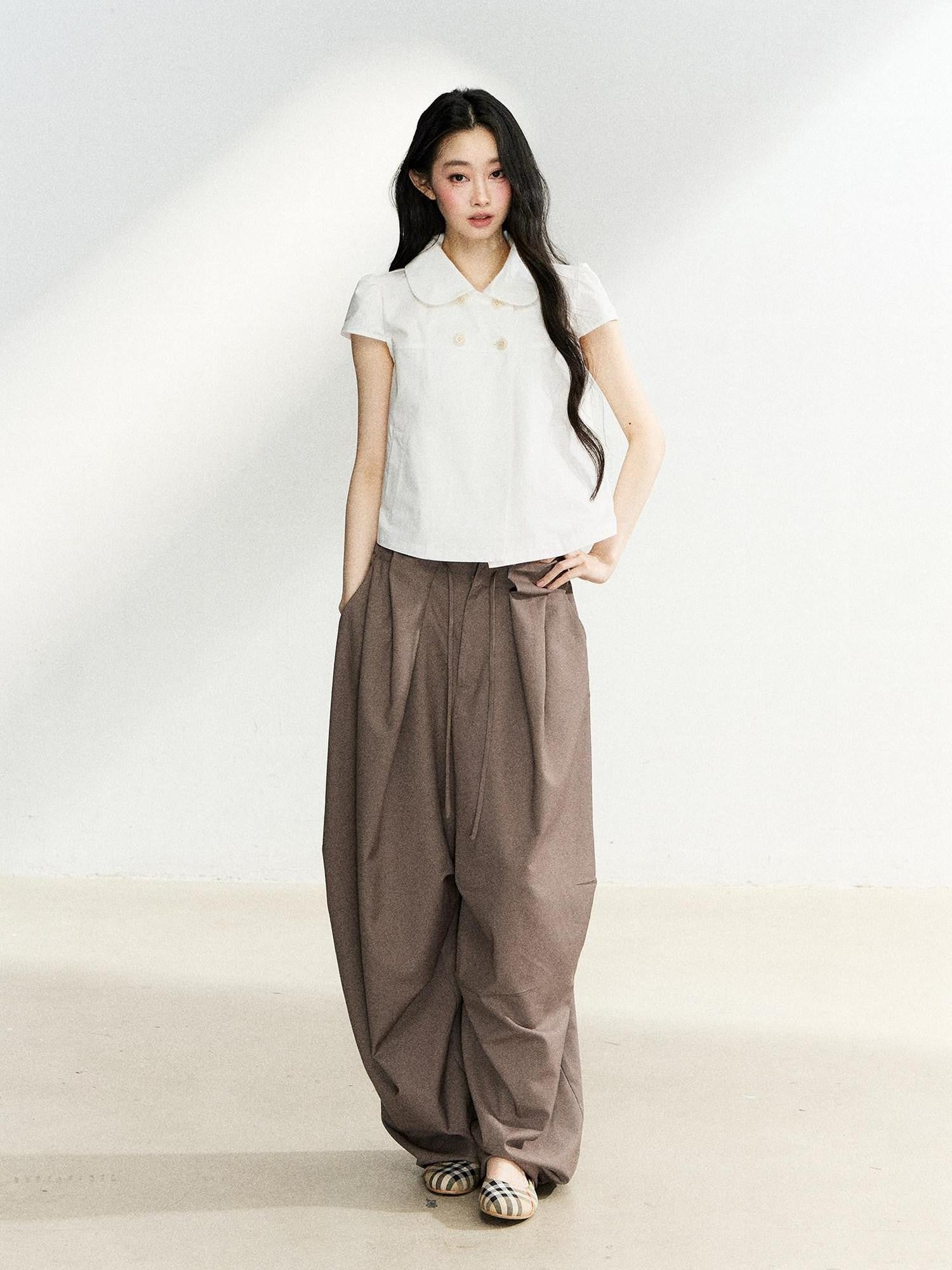 7Shiftin Deep Coffee Pleated Draped Casual Women&