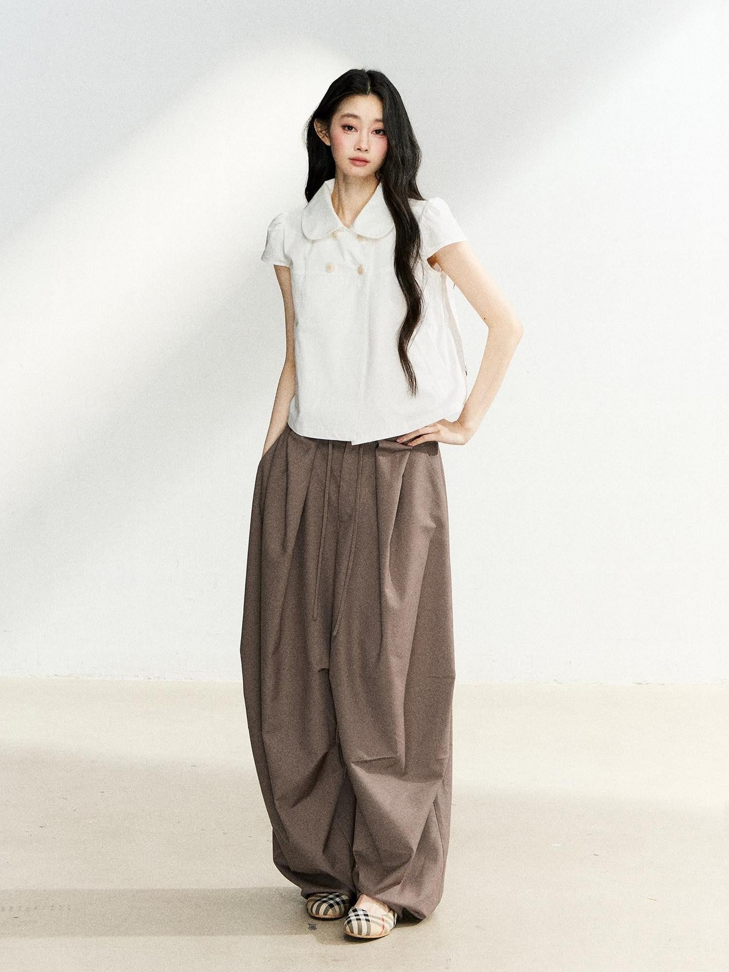 7Shiftin Deep Coffee Pleated Draped Casual Women&