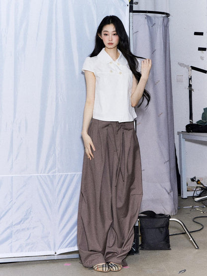 7Shiftin Deep Coffee Pleated Draped Casual Women&