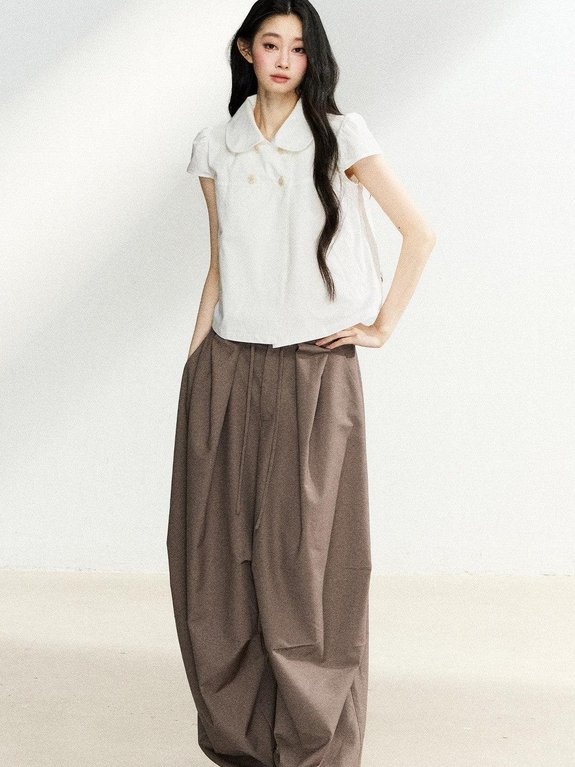 7Shiftin Deep Coffee Pleated Draped Casual Women&
