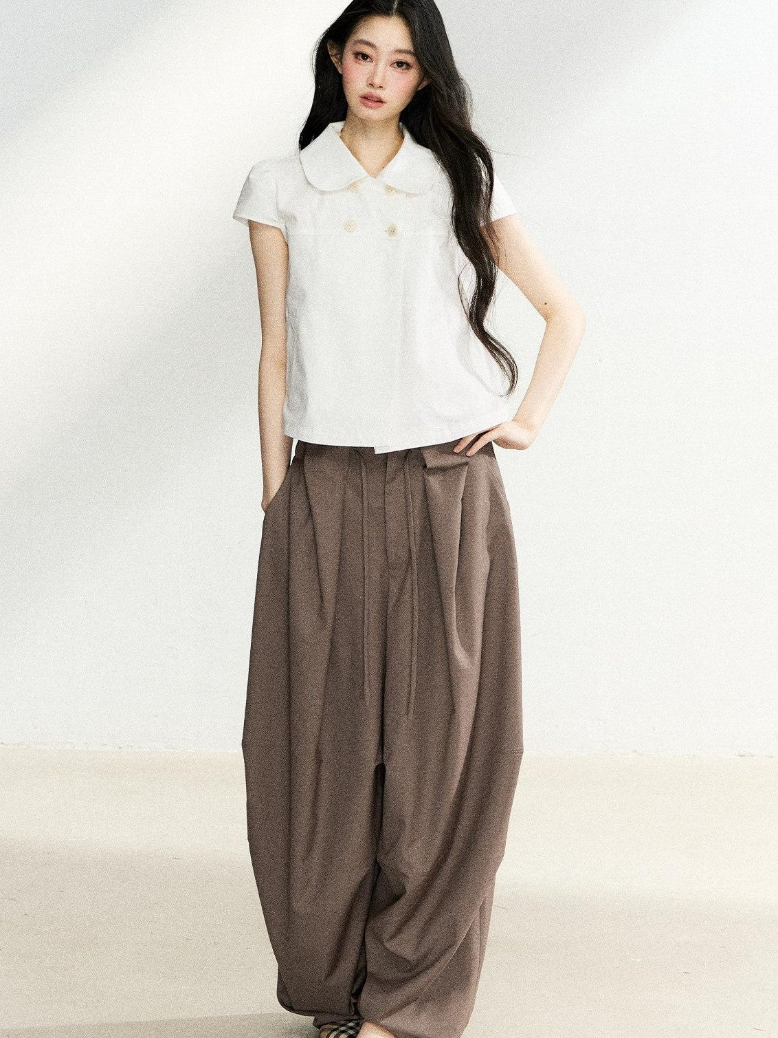 7Shiftin Deep Coffee Pleated Draped Casual Women&