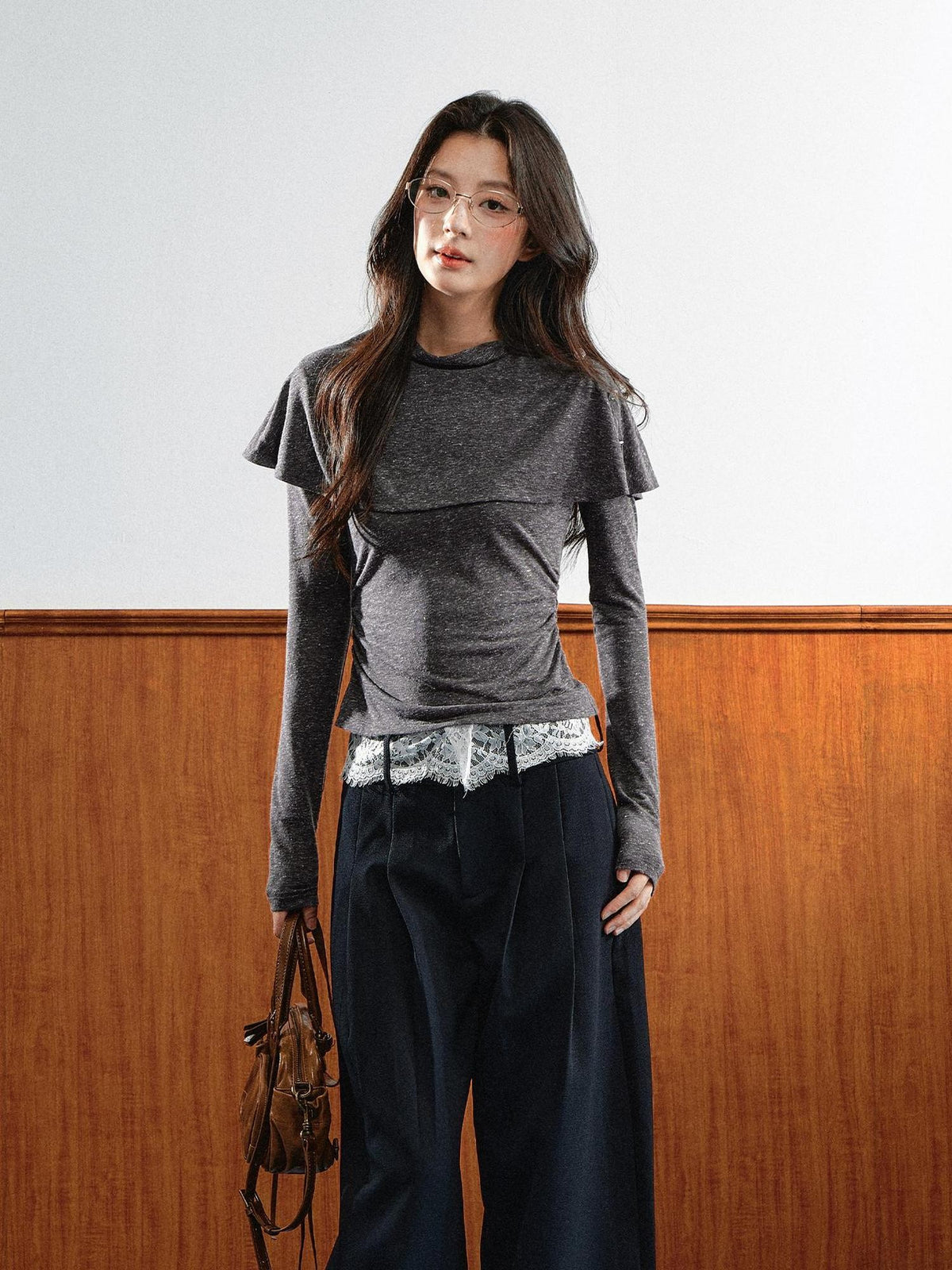 7Shiftin Double Collar Shirred Shoulder Women&