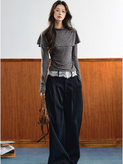 7Shiftin Double Collar Shirred Shoulder Women&