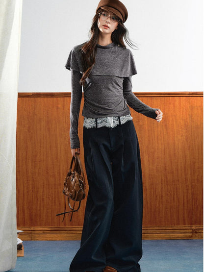 7Shiftin Double Collar Shirred Shoulder Women&
