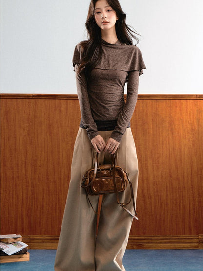 7Shiftin Double Collar Shirred Shoulder Women&