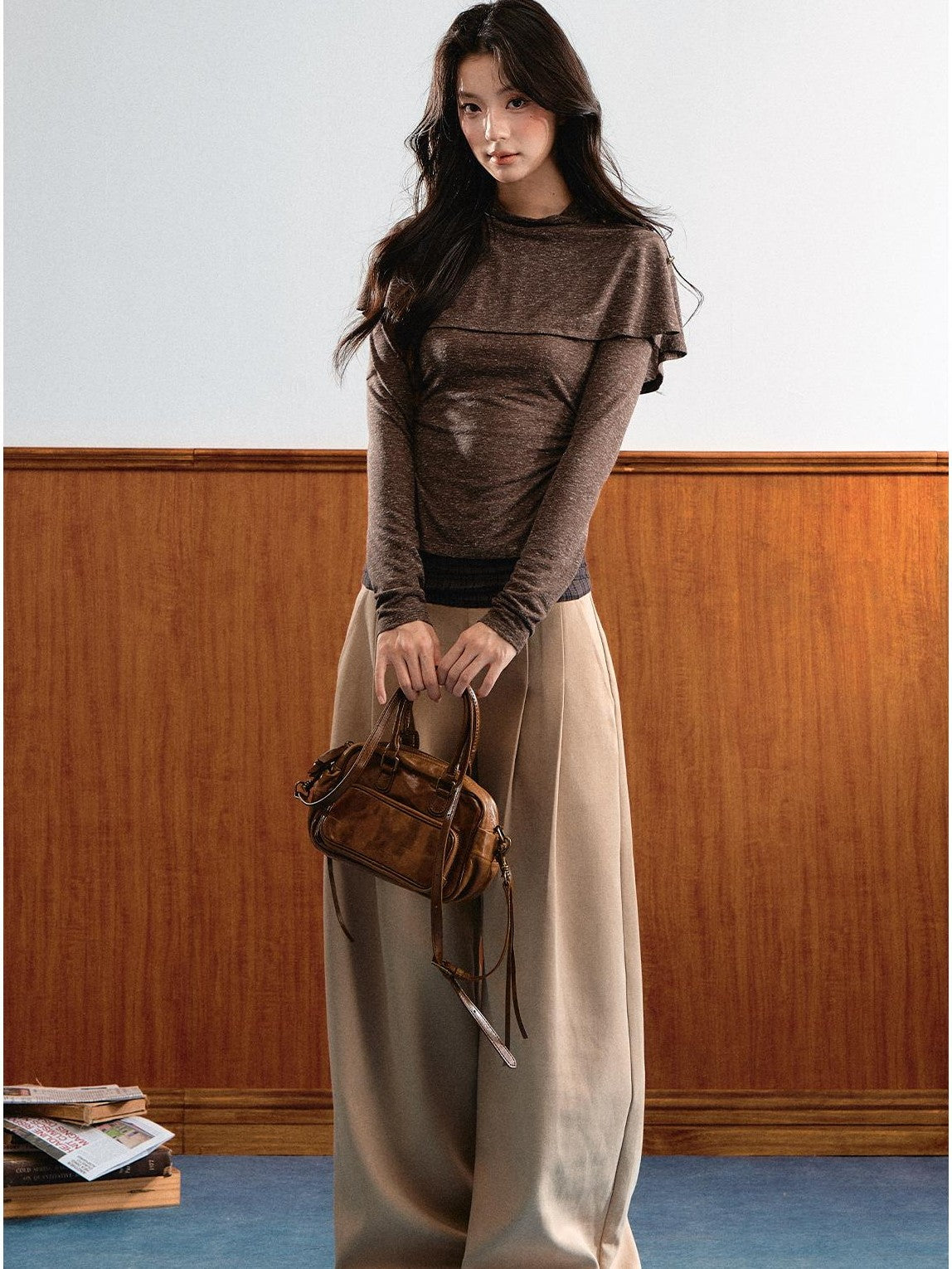 7Shiftin Double Collar Shirred Shoulder Women&