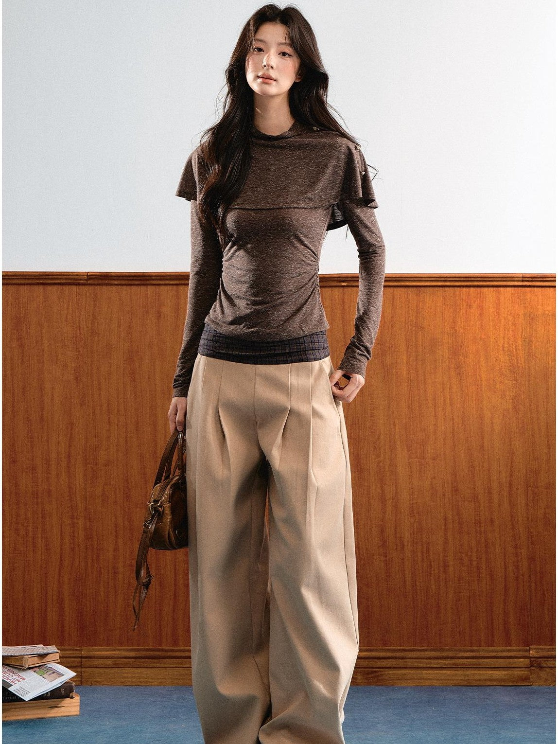 7Shiftin Double Collar Shirred Shoulder Women&