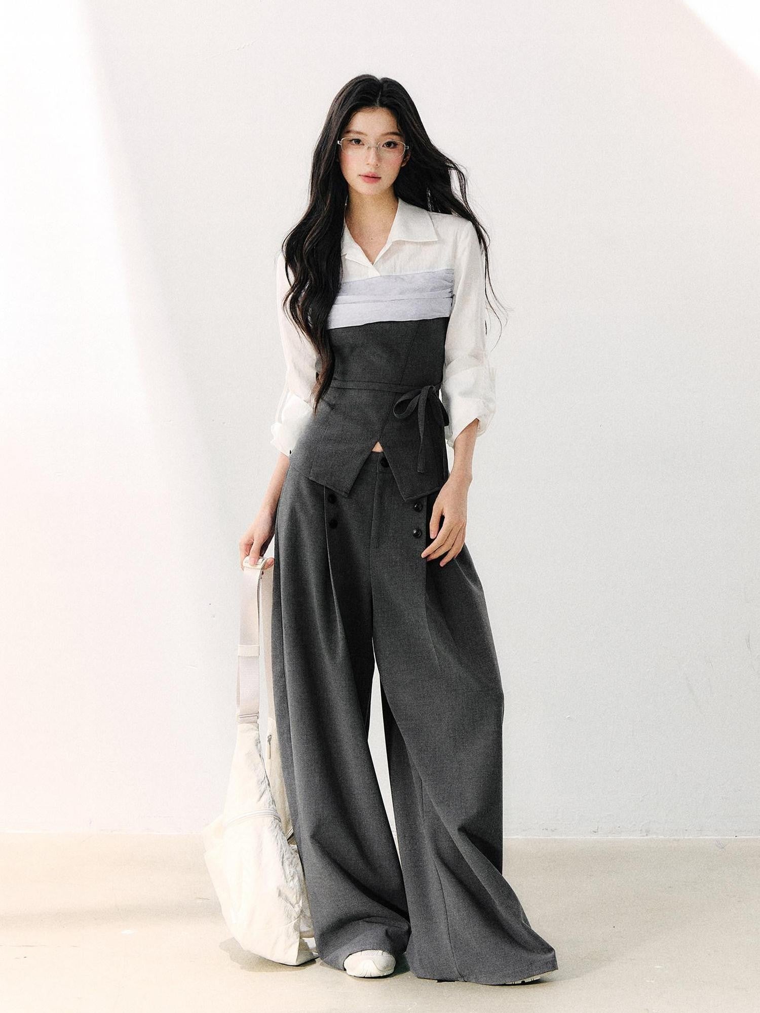 7Shiftin Draped Minimalist Wide Leg High Waisted Women&