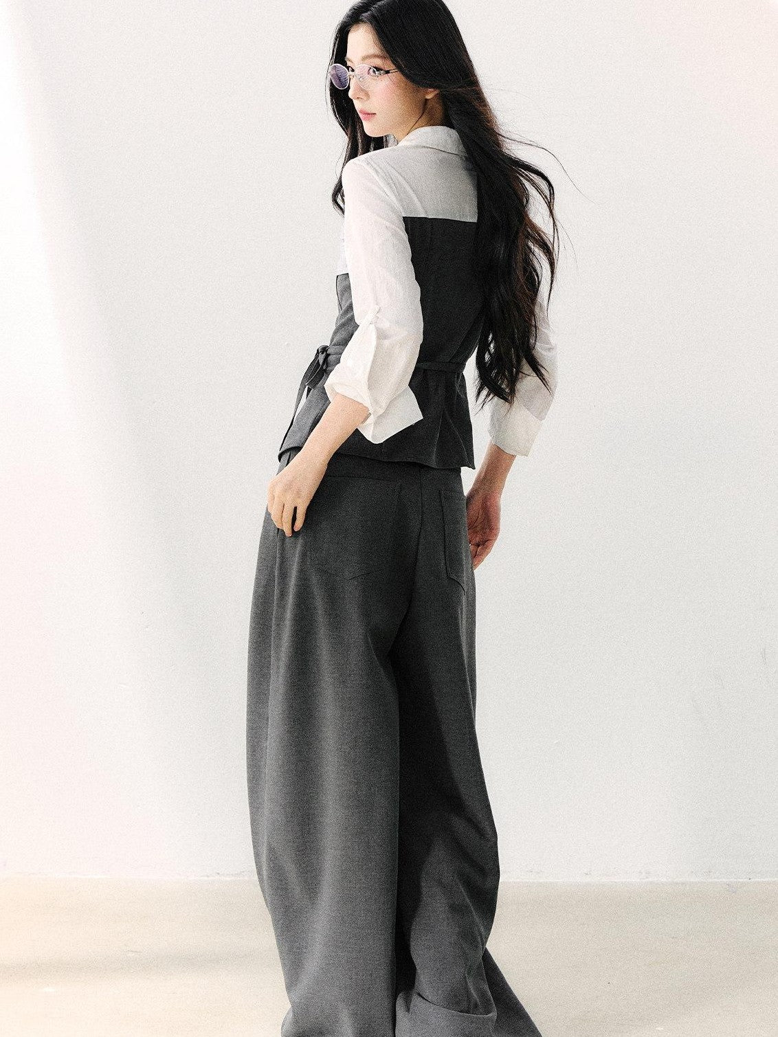 7Shiftin Draped Minimalist Wide Leg High Waisted Women&