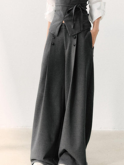 7Shiftin Draped Minimalist Wide Leg High Waisted Women&