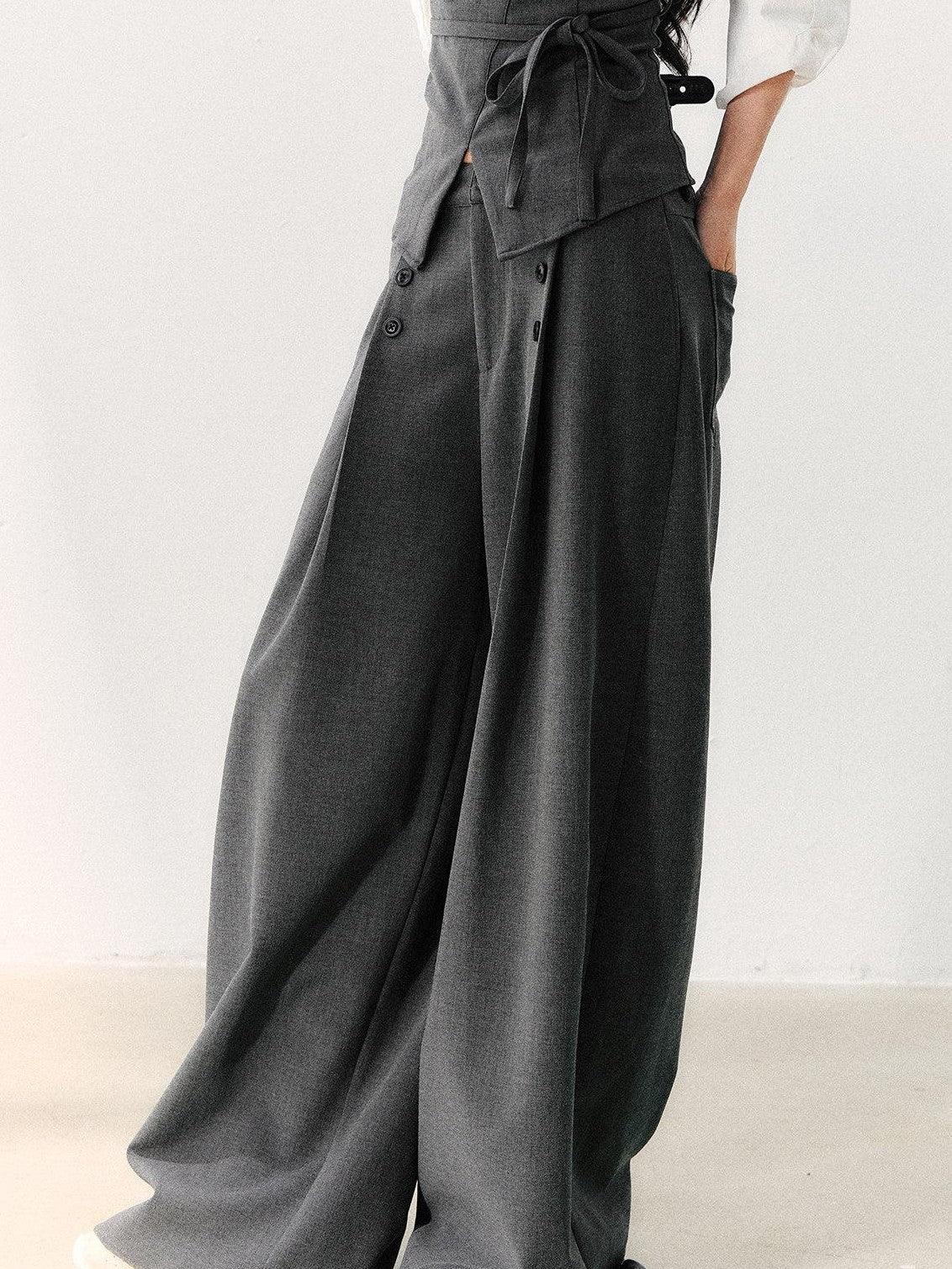 7Shiftin Draped Minimalist Wide Leg High Waisted Women&
