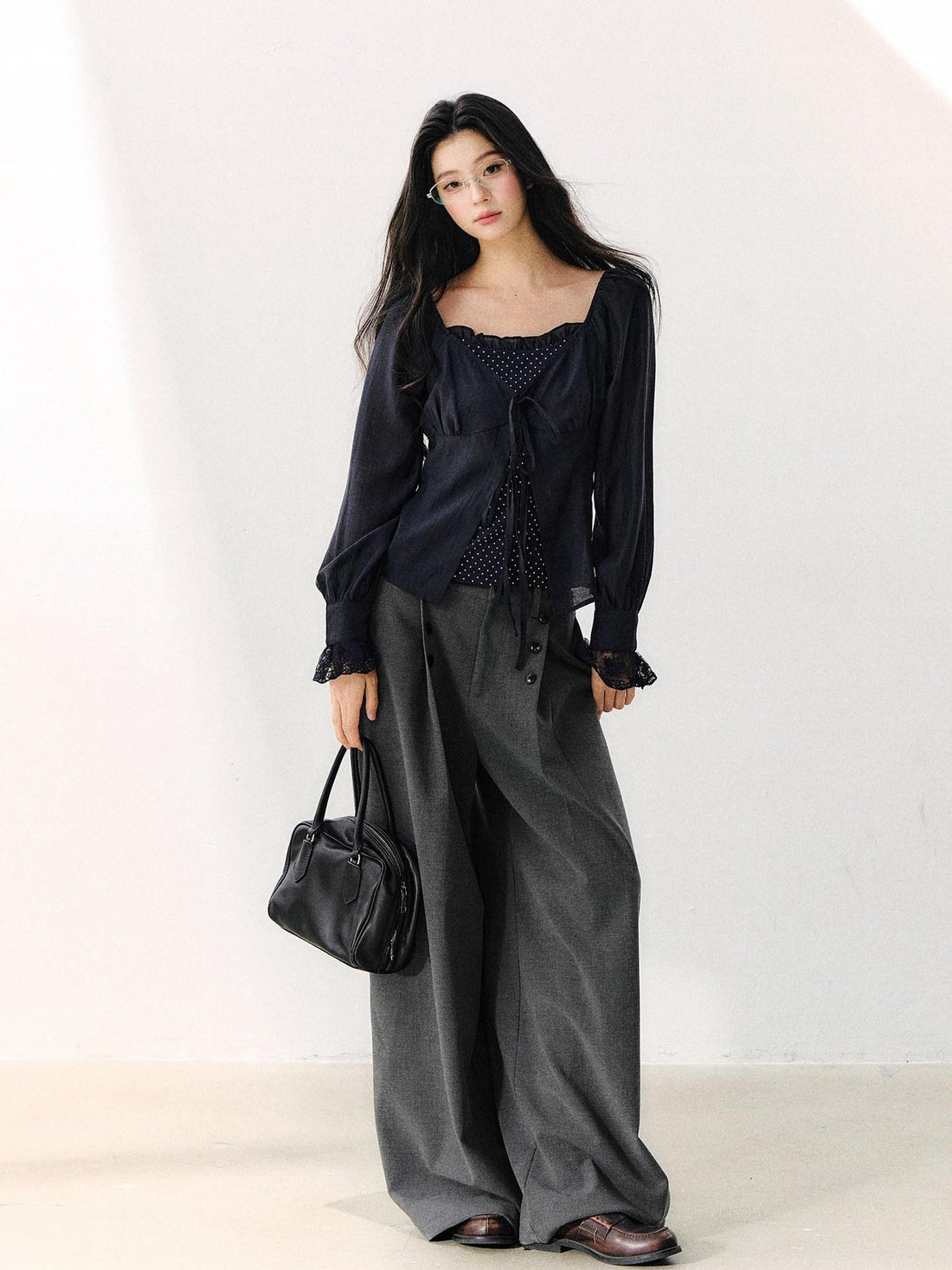 7Shiftin Draped Minimalist Wide Leg High Waisted Women&