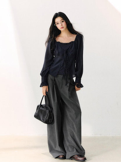 7Shiftin Draped Minimalist Wide Leg High Waisted Women&