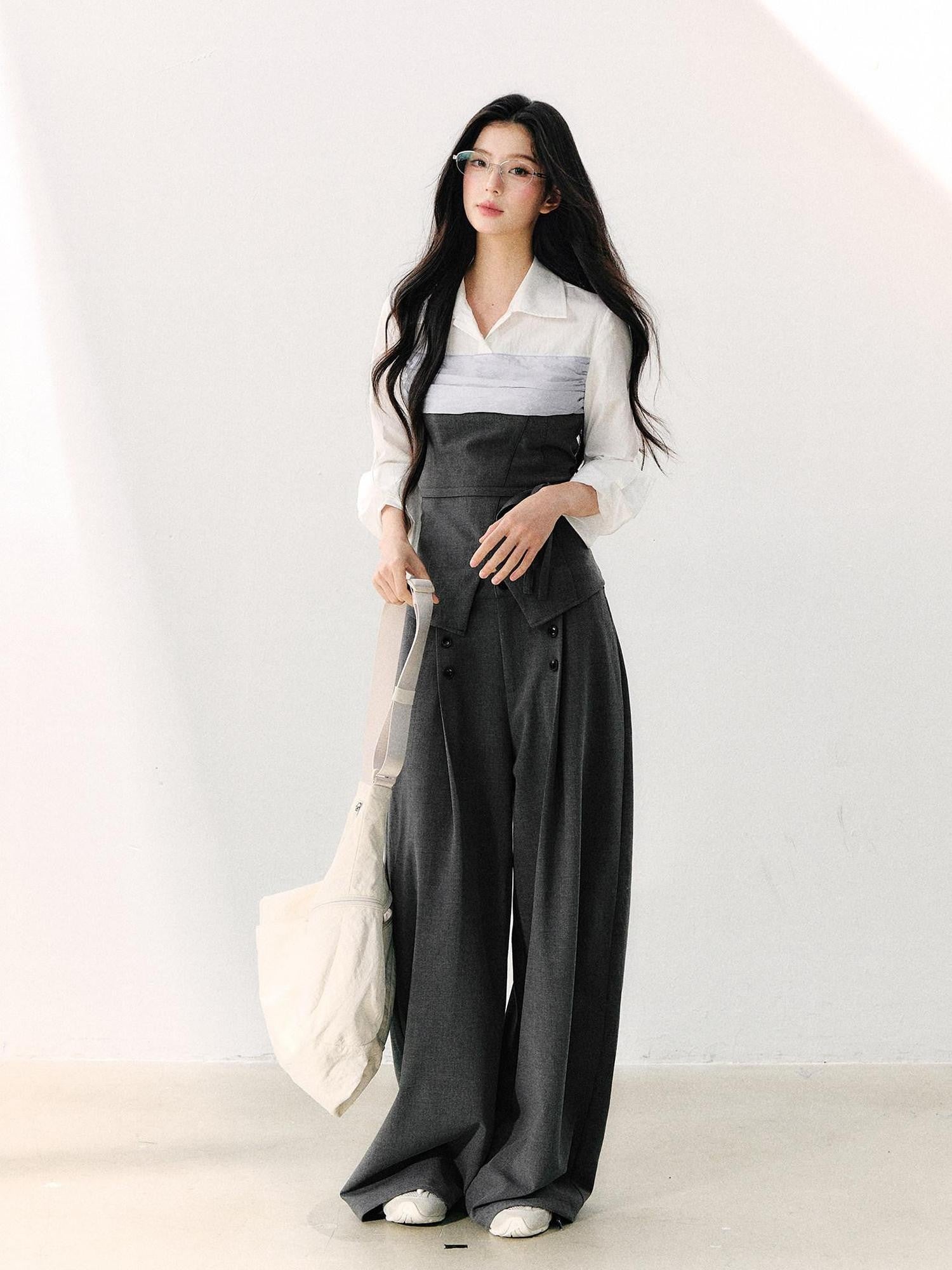 7Shiftin Draped Minimalist Wide Leg High Waisted Women&