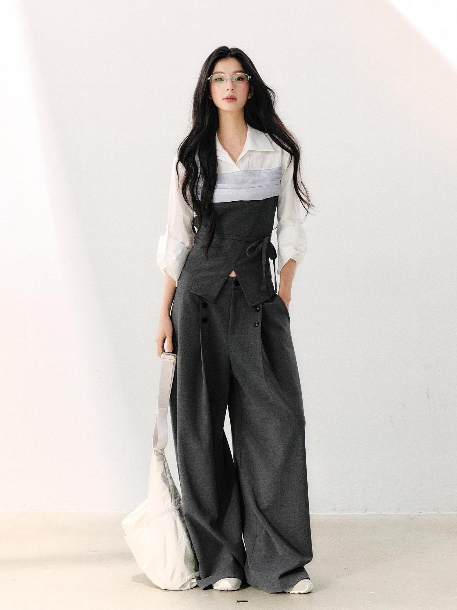 7Shiftin Draped Minimalist Wide Leg High Waisted Women&