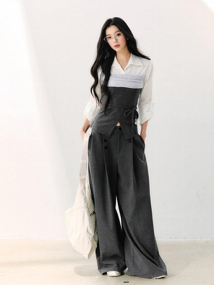 7Shiftin Draped Minimalist Wide Leg High Waisted Women&