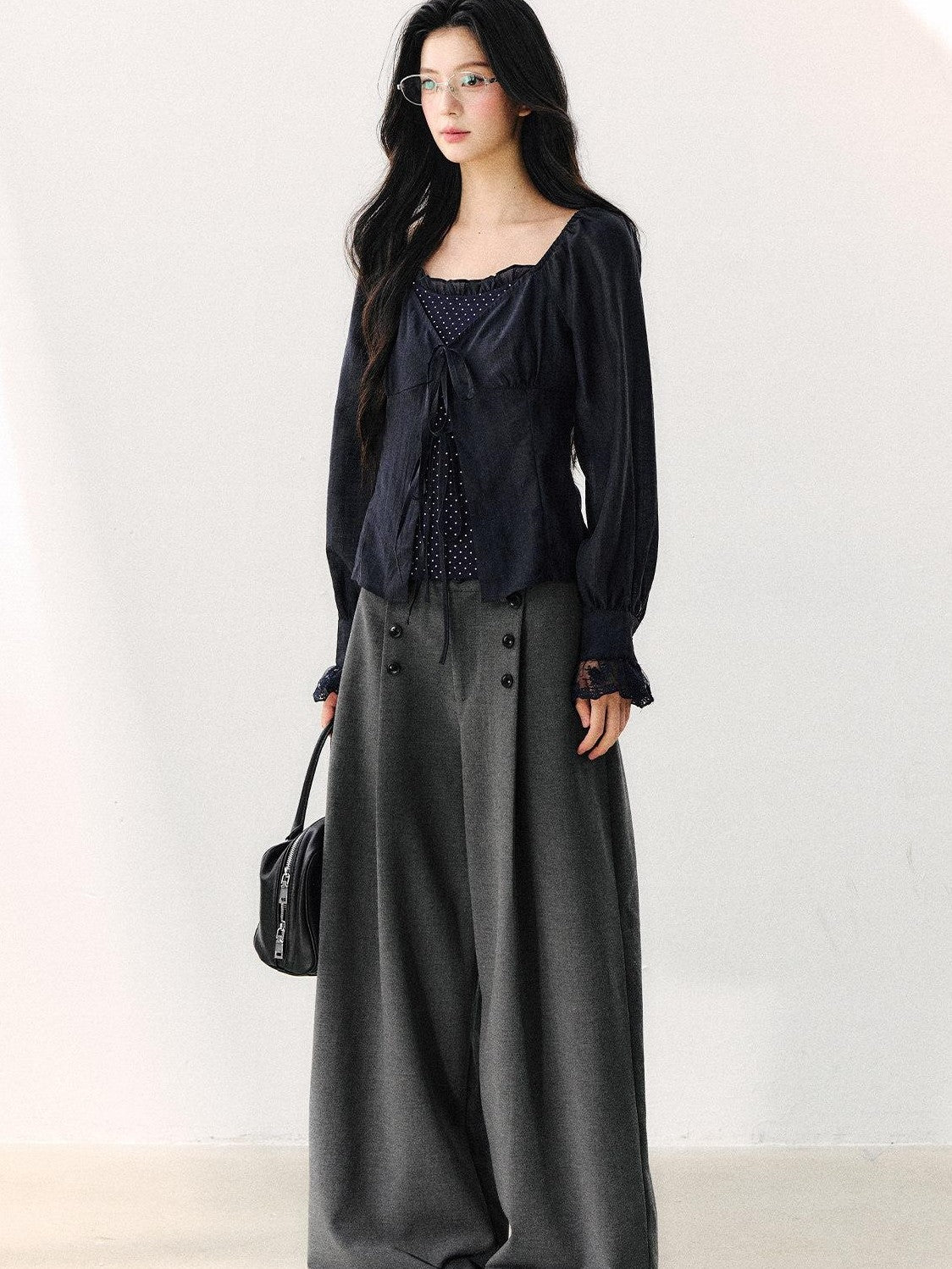 7Shiftin Draped Minimalist Wide Leg High Waisted Women&