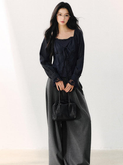 7Shiftin Draped Minimalist Wide Leg High Waisted Women&