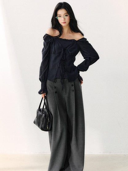 7Shiftin Draped Minimalist Wide Leg High Waisted Women&