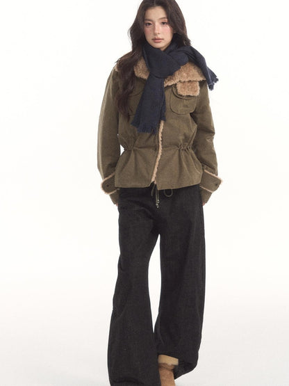 7Shiftin Faux Shearling Multi Pocket Drawstring Waist Women&