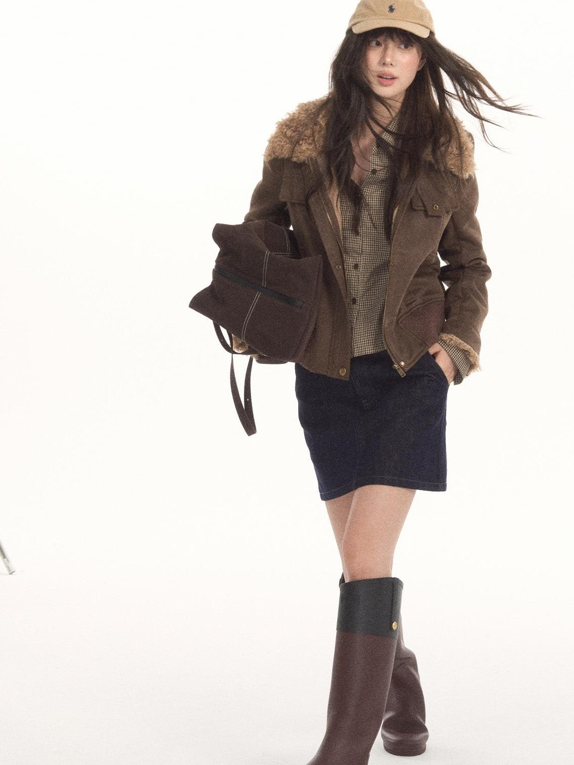7Shiftin Faux Shearling Zip Metal Button Utility Women&