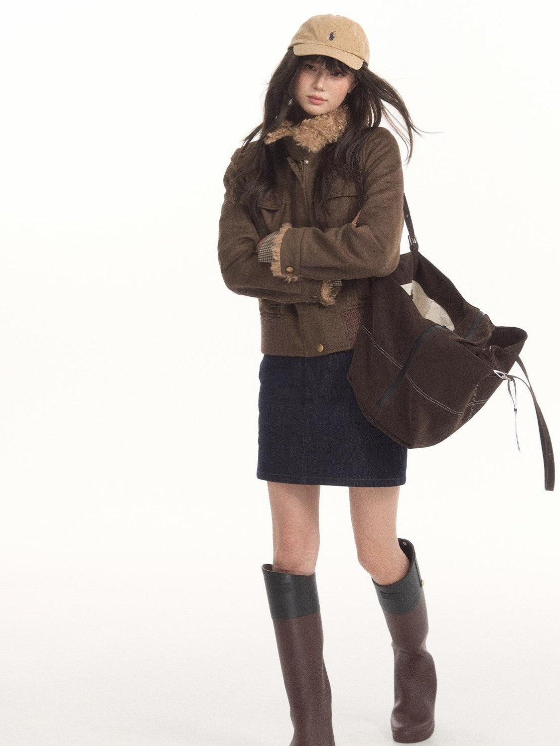 7Shiftin Faux Shearling Zip Metal Button Utility Women&