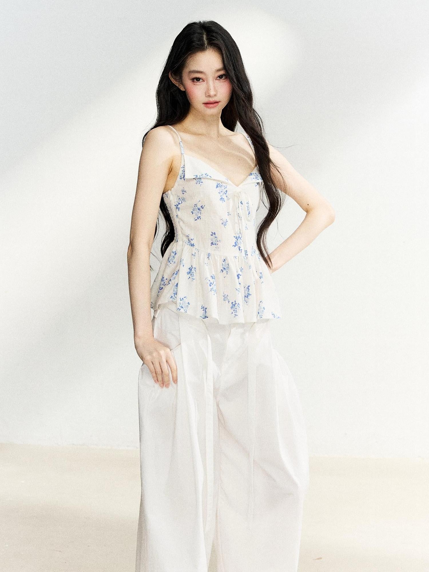 7Shiftin Floral Ruffle Drawstring Cinched Waist Women&