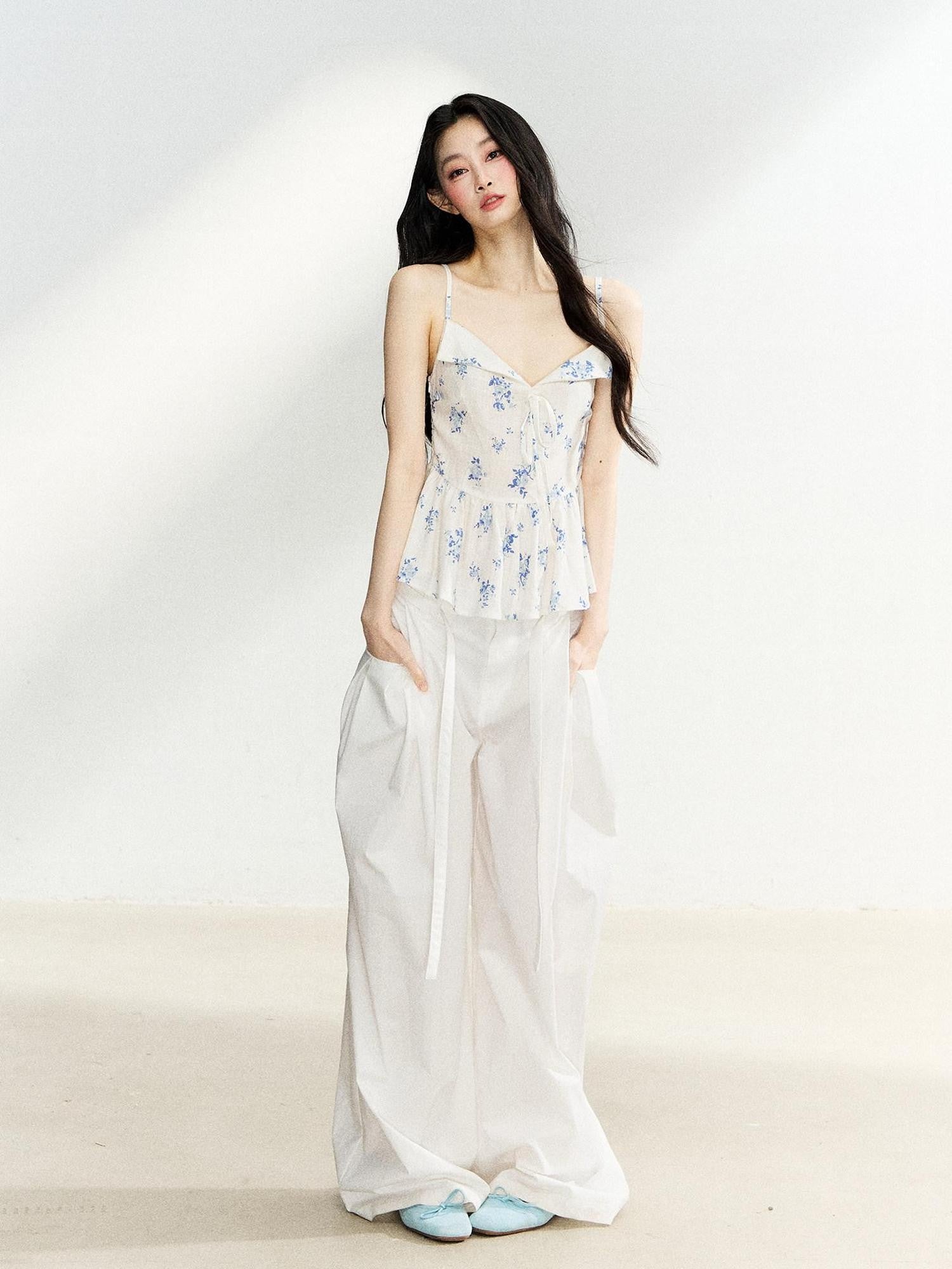 7Shiftin Floral Ruffle Drawstring Cinched Waist Women&