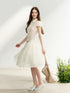 7Shiftin French Doll Collar Lace Puff Sleeve High Waist Women&