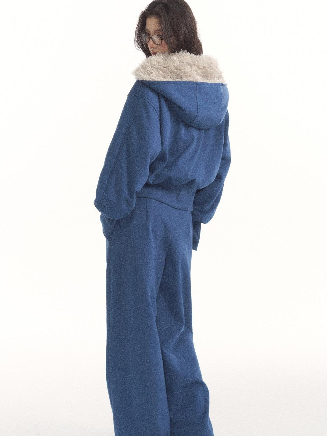 7Shiftin Fuzzy Knit Lantern Sleeve Pocket Wide Leg Women&