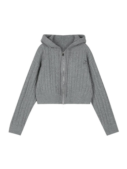 7Shiftin Gray Hooded Double Zipper Cardigan Women&