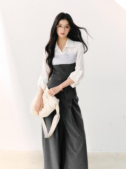 7Shiftin Gray Mock Two Piece Collared Adjustable Tie Women&