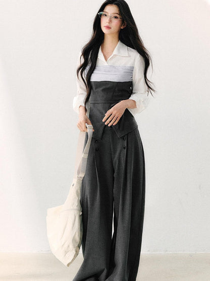 7Shiftin Gray Mock Two Piece Collared Adjustable Tie Women&