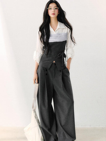 7Shiftin Gray Mock Two Piece Collared Adjustable Tie Women&