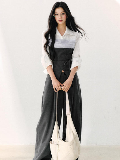 7Shiftin Gray Mock Two Piece Collared Adjustable Tie Women&