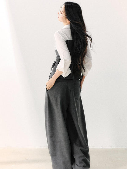 7Shiftin Gray Mock Two Piece Collared Adjustable Tie Women&
