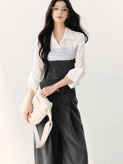 7Shiftin Gray Mock Two Piece Collared Adjustable Tie Women&