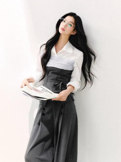 7Shiftin Gray Mock Two Piece Collared Adjustable Tie Women&