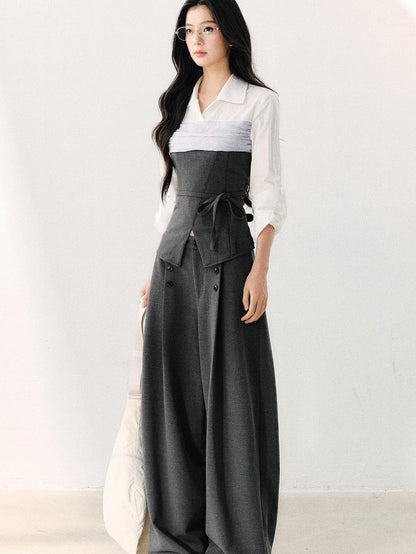 7Shiftin Gray Mock Two Piece Collared Adjustable Tie Women&