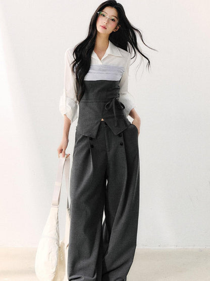 7Shiftin Gray Mock Two Piece Collared Adjustable Tie Women&