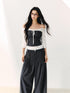 7Shiftin Gray Off Shoulder Puff Sleeve Ruffle Tie Women&