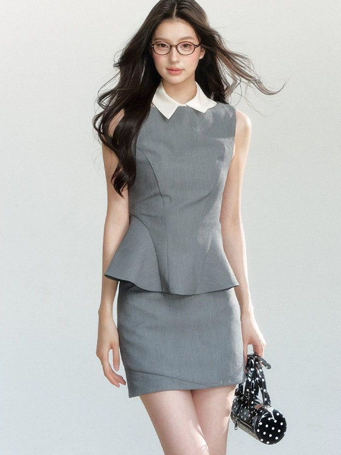 7Shiftin Grey Preppy Structured Cami Top And Skirt Women&
