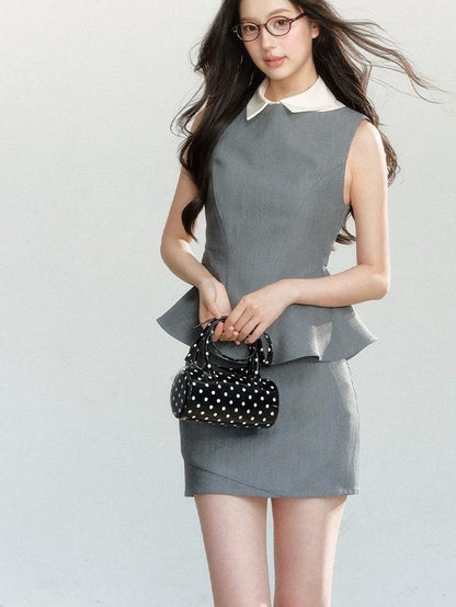 7Shiftin Grey Preppy Structured Cami Top And Skirt Women&