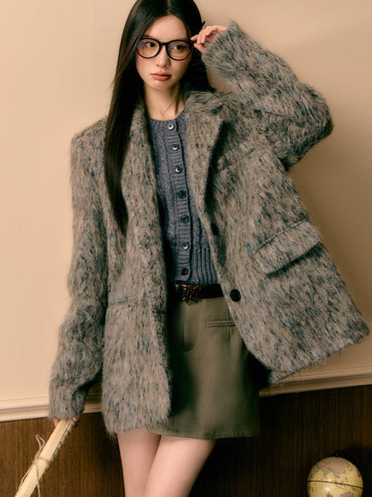 7Shiftin Heathered Tweed Slim Fit Pocket Button Lapel Women&
