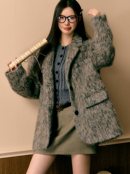 7Shiftin Heathered Tweed Slim Fit Pocket Button Lapel Women&