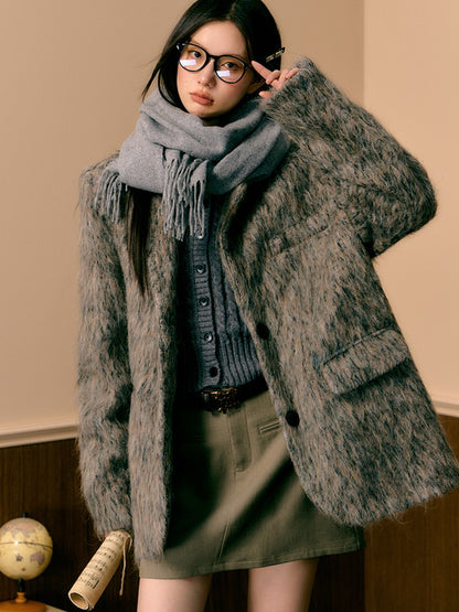 7Shiftin Heathered Tweed Slim Fit Pocket Button Lapel Women&