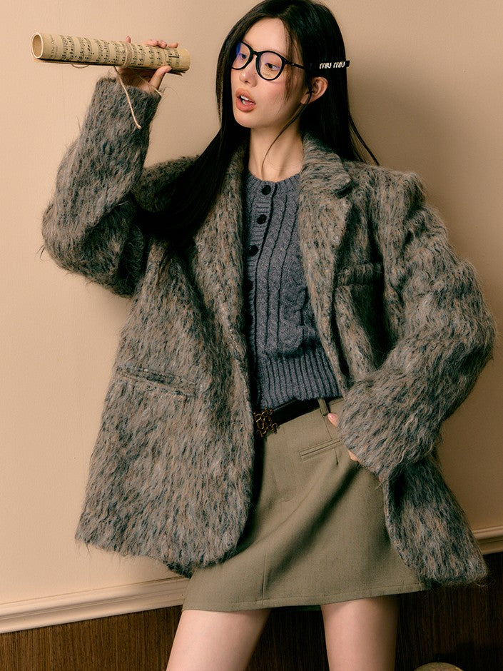 7Shiftin Heathered Tweed Slim Fit Pocket Button Lapel Women&